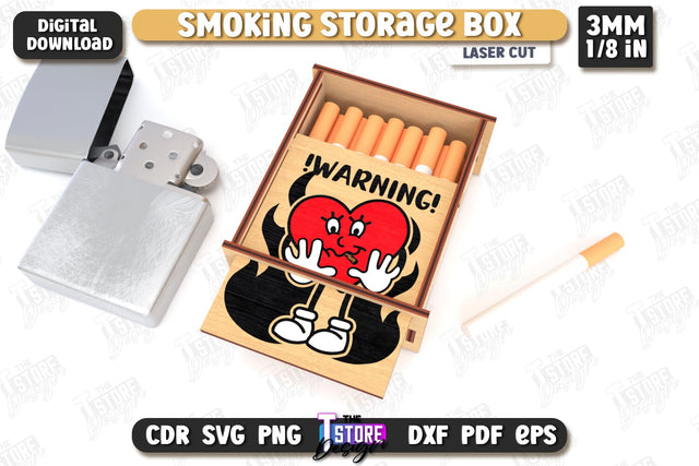 Smoking Storage Box Laser Cut | Cigarette Box | Tobacco Box | Smoke Accessory | CNC File SVG The T Store Design 