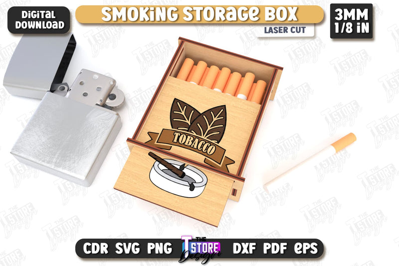 Smoking Storage Box Laser Cut | Cigarette Box | Tobacco Box | Smoke Accessory | CNC File SVG The T Store Design 