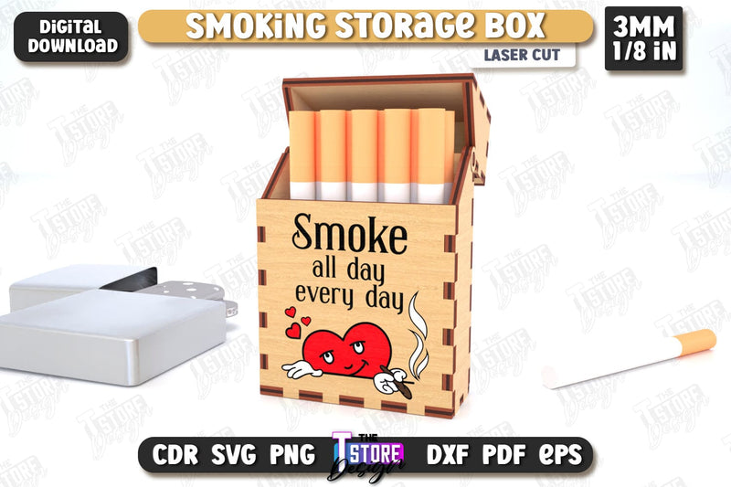 Smoking Storage Box Laser Cut | Cigarette Box | Tobacco Box | Smoke Accessory | CNC File SVG The T Store Design 