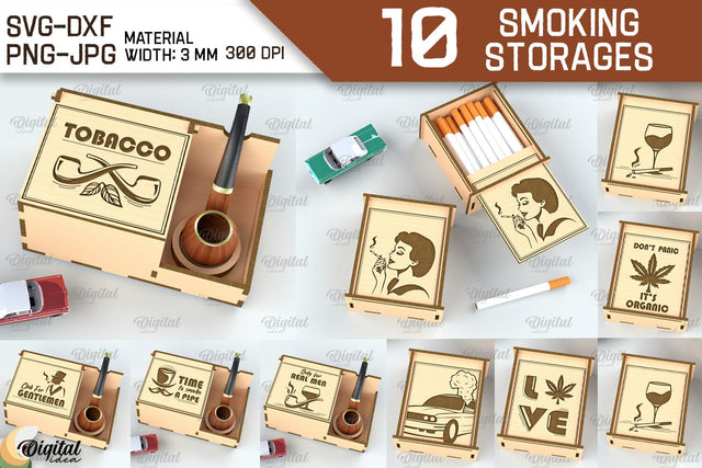 Smoking Storage Boxes Laser Cut Bundle. Cigarette Cases SVG SVG Evgenyia Guschina 