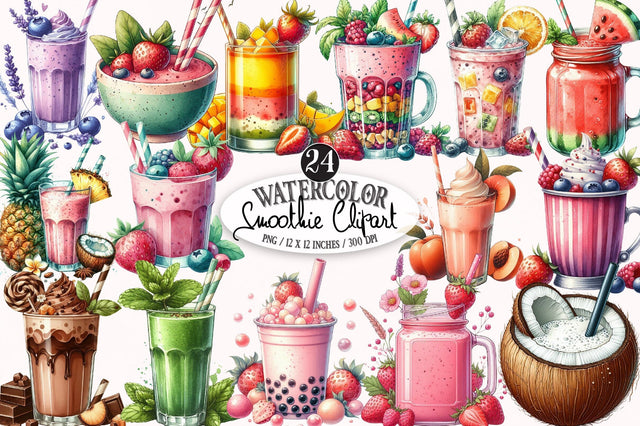 Smoothie Watercolor Clipart Sublimation SVGista 