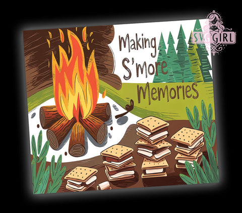 S'mores Tumbler, Camping Memories, 20oz Wrap Design, Sublimation PNG, Outdoor Adventure, Summer Fun, Custom Tumbler Sublimation SvggirlplusArt 