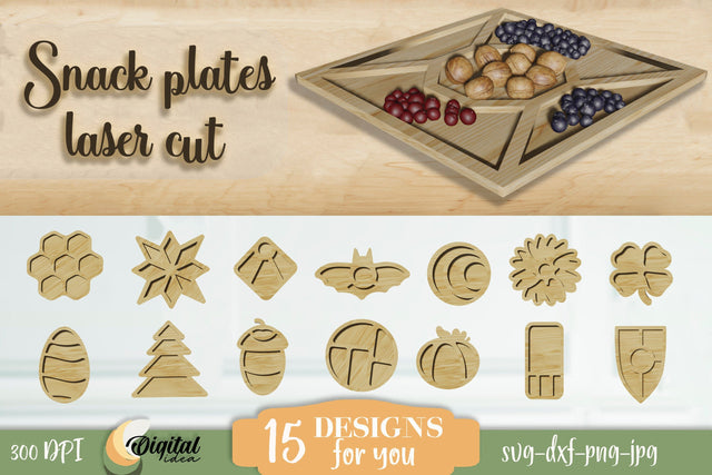 Snack Plates Laser Cut Bundle. 3D Kitchen Decor Laser Cut SVG Evgenyia Guschina 