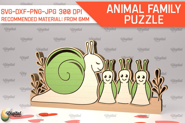 Snail Family Puzzle Laser Cut. Animals Puzzle SVG SVG Evgenyia Guschina 