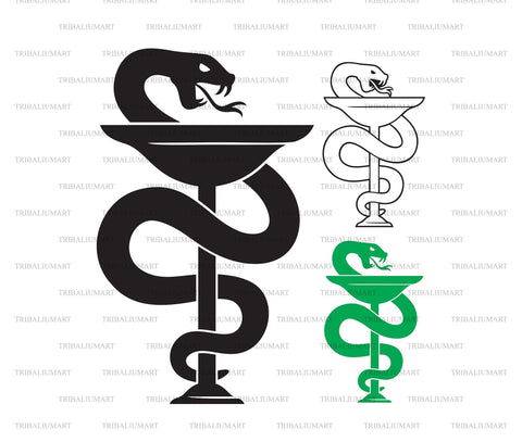 Snake and a Bowl of Hygieia. Medical Symbol. Emblem for Drugstore. Pharmacy Icon. SVG TribaliumArtSF 