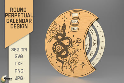 Snake And Flower. Round Perpetual Calendar. Design SVG SVG Evgenyia Guschina 