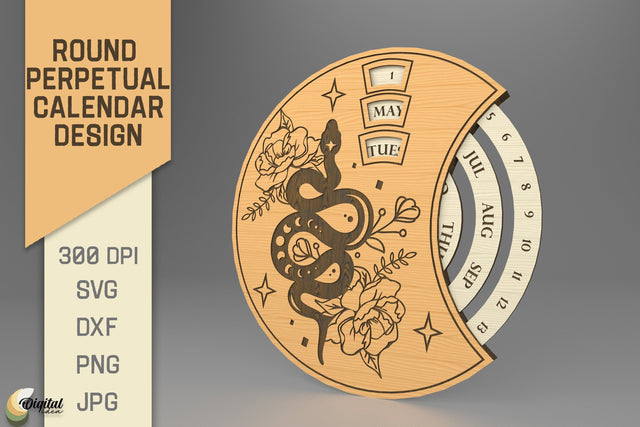 Snake And Flower. Round Perpetual Calendar. Design SVG SVG Evgenyia Guschina 