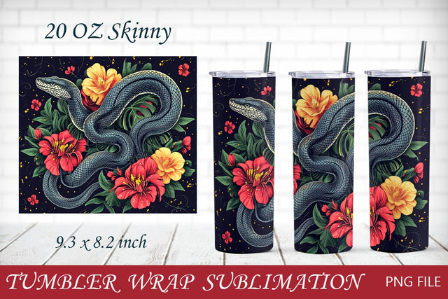 Snake and flowers tumbler wrap, 20 oz skinny gothic tumbler sublimation Sublimation AnastasiyaArtDesign 