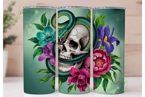 Snake and Skull Floral Tumbler Wrap Sublimation PixelChick 