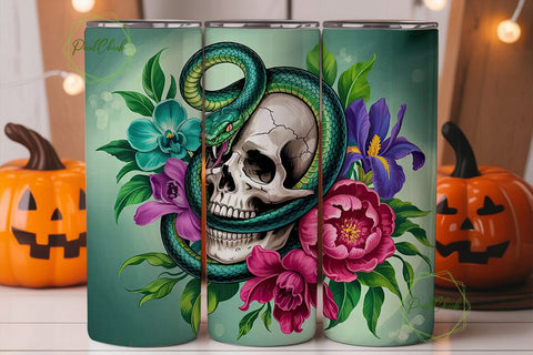 Snake and Skull Floral Tumbler Wrap Sublimation PixelChick 