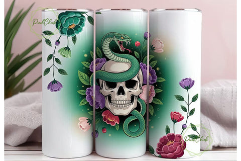 Snake and Skull Floral Tumbler Wrap Sublimation PixelChick 