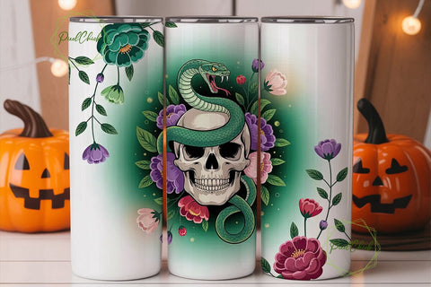 Snake and Skull Floral Tumbler Wrap Sublimation PixelChick 