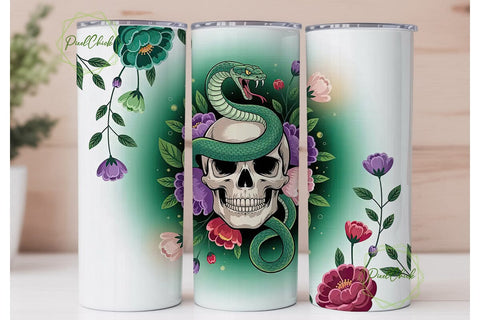Snake and Skull Floral Tumbler Wrap Sublimation PixelChick 