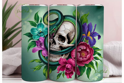 Snake and Skull Floral Tumbler Wrap Sublimation PixelChick 