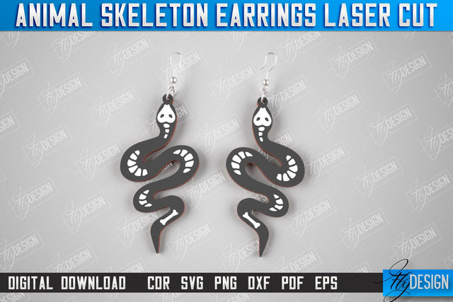 Snake Skeleton Earrings | Halloween Earrings | Jewelry Design | Bijoux Design | CNC Files SVG Fly Design 
