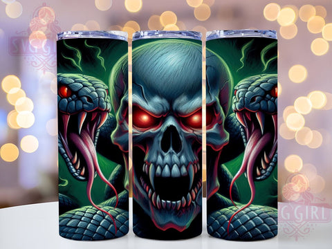 Snake Skull, Skull Design, 20oz Tumbler, Tumbler Wrap, Sublimation Design, Spooky Tumbler, Gothic Tumbler Sublimation SvggirlplusArt 