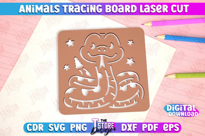 Snake Tracing Board | Stencil with Animals | Drawing Template | CNC File SVG The T Store Design 