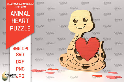 Snake Wooden Puzzle Laser Cut. Animal Heart Puzzle SVG SVG Evgenyia Guschina 