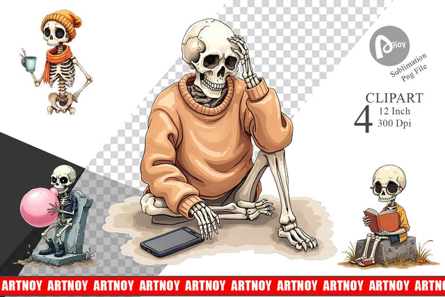 Snarky Skeleton 2 Clipart Sublimation artnoy 