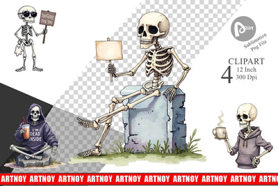 Snarky Skeleton Clipart Sublimation artnoy 