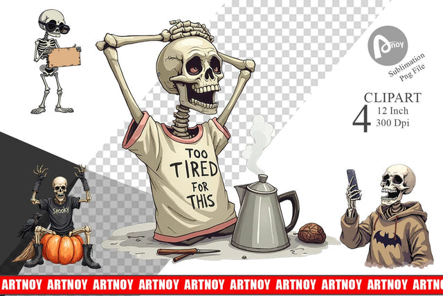 Snarky Skeleton Clipart Sublimation artnoy 