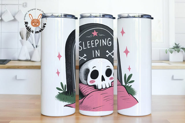 Snarky Skeleton Sleeping in Grave 20oz Skinny Tumbler Png, Cute Reaper Sublimation Design Sublimation Rabbitmakies 