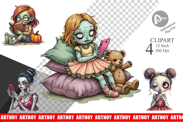 Snarky Zombie Doll Clipart Sublimation artnoy 