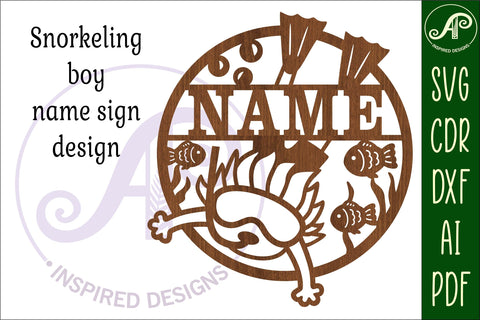 Snorkeling boy name sign, SVG, diving themed wall design SVG APInspireddesigns 