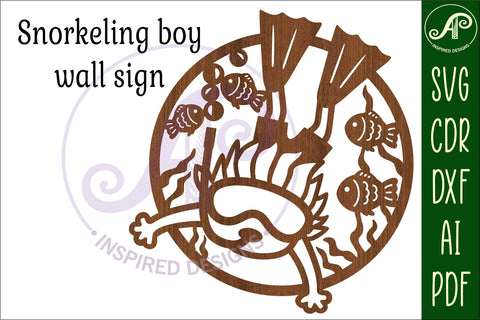 Snorkeling boy wall art sign, SVG file. SVG APInspireddesigns 