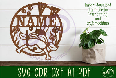 Snorkeling girl name sign, SVG, diving themed wall art SVG APInspireddesigns 