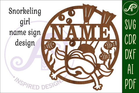 Snorkeling girl name sign, SVG, diving themed wall art SVG APInspireddesigns 