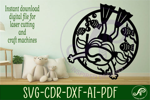 Snorkeling girl wall art sign, SVG file. SVG APInspireddesigns 