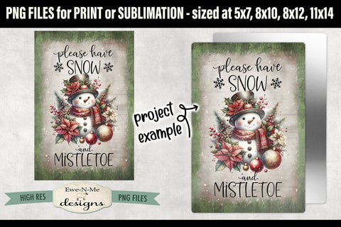 Snow and Mistletoe Sublimation Design | Vintage Snowman Sign PNG Sublimation Ewe-N-Me Designs 