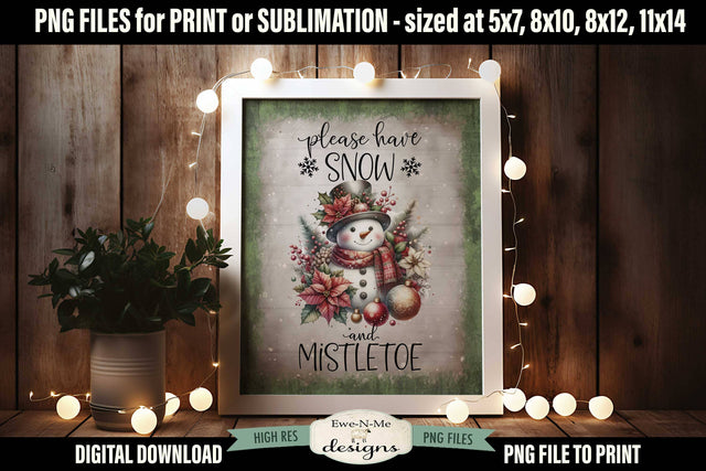Snow and Mistletoe Sublimation Design | Vintage Snowman Sign PNG Sublimation Ewe-N-Me Designs 