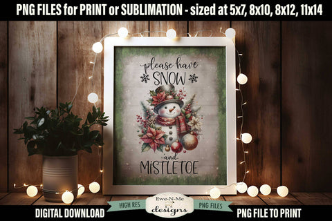 Snow and Mistletoe Sublimation Design | Vintage Snowman Sign PNG Sublimation Ewe-N-Me Designs 