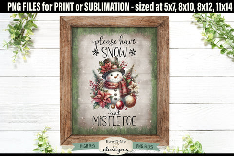Snow and Mistletoe Sublimation Design | Vintage Snowman Sign PNG Sublimation Ewe-N-Me Designs 