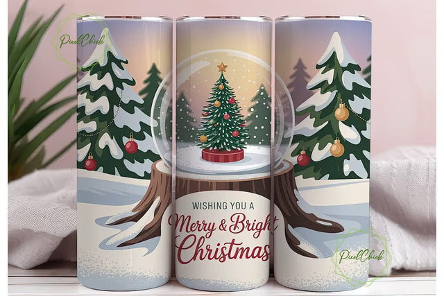 Snow Globe Christmas Tree 20oz Tumbler Sublimation PixelChick 
