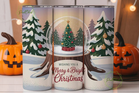 Snow Globe Christmas Tree 20oz Tumbler Sublimation PixelChick 