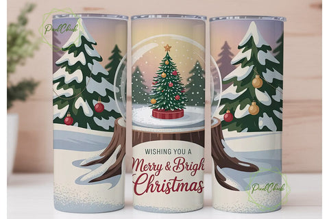 Snow Globe Christmas Tree 20oz Tumbler Sublimation PixelChick 