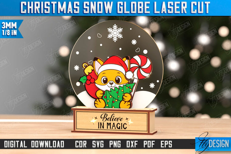 Snow Globe Laser Cut | Christmas Decorations | Christmas Characters | Snow Globe Stand | CNC File SVG Fly Design 