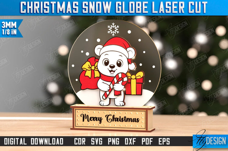 Snow Globe Laser Cut | Christmas Decorations | Christmas Characters | Snow Globe Stand | CNC File SVG Fly Design 