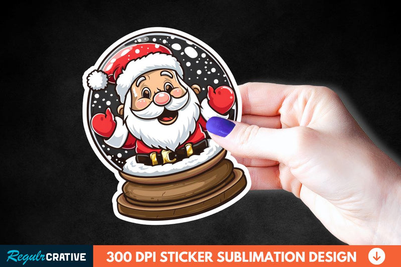 Snow Globe Santa Christmas Sticker Clipart Sublimation Regulrcrative 