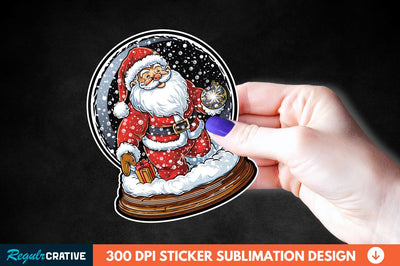 Snow Globe Santa Christmas Sticker Clipart Sublimation Regulrcrative 