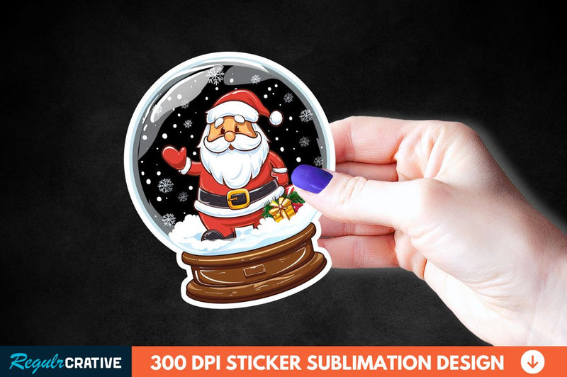 Snow Globe Santa Christmas Sticker Clipart Sublimation Regulrcrative 