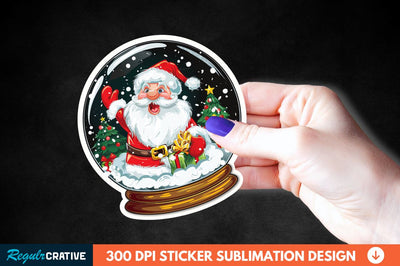 Snow Globe Santa Christmas Sticker Clipart Sublimation Regulrcrative 