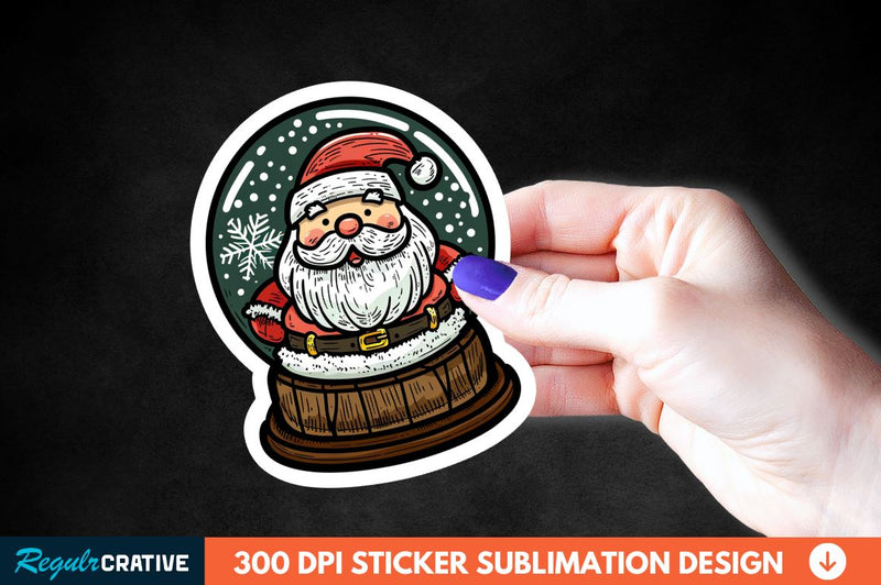 Snow Globe Santa Christmas Sticker Clipart Sublimation Regulrcrative 