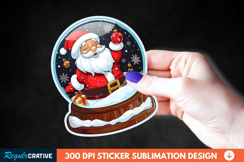 Snow Globe Santa Christmas Sticker Clipart Sublimation Regulrcrative 