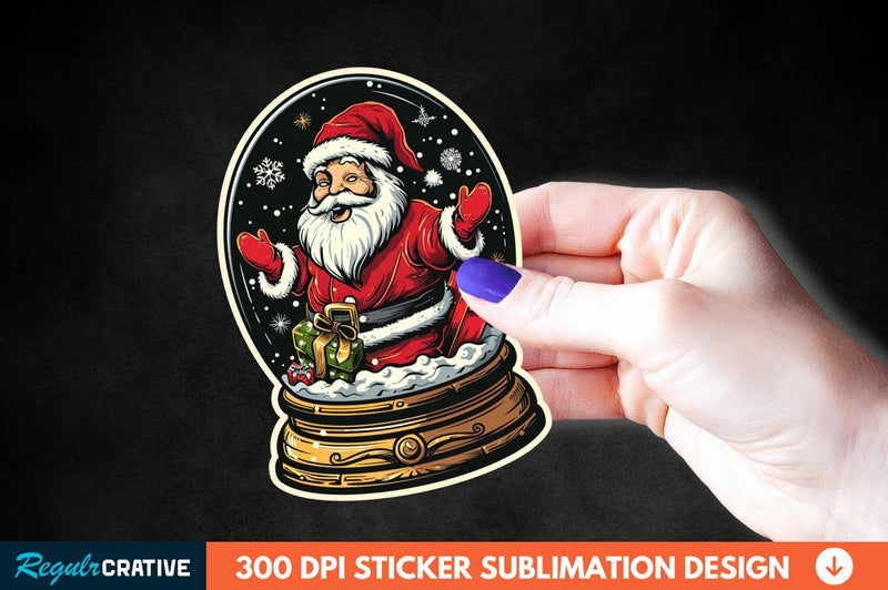 Snow Globe Santa Christmas Sticker Clipart Sublimation Regulrcrative 