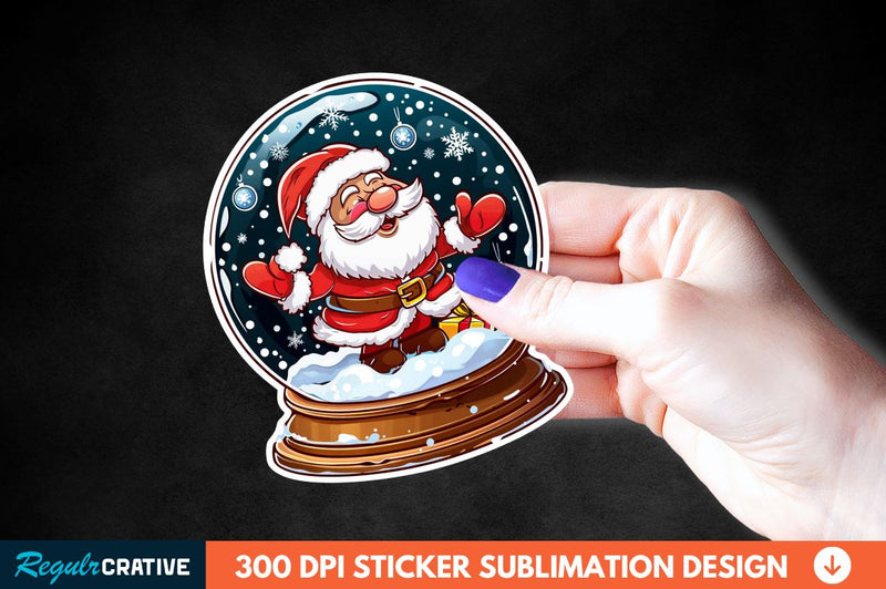 Snow Globe Santa Christmas Sticker Clipart Sublimation Regulrcrative 