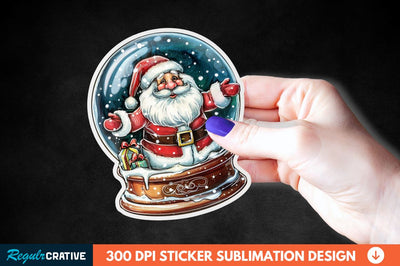 Snow Globe Santa Christmas Sticker Clipart Sublimation Regulrcrative 